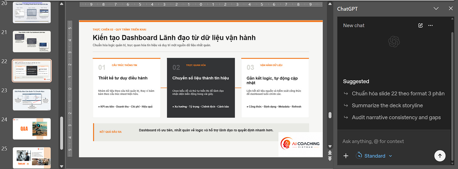 Hình minh họa: Sử dụng AI ChatGPT trên PowerPoint. Xem thêm bộ câu lệnh prompt dùng cho AI ChatGPT trên PowerPoint ở lin