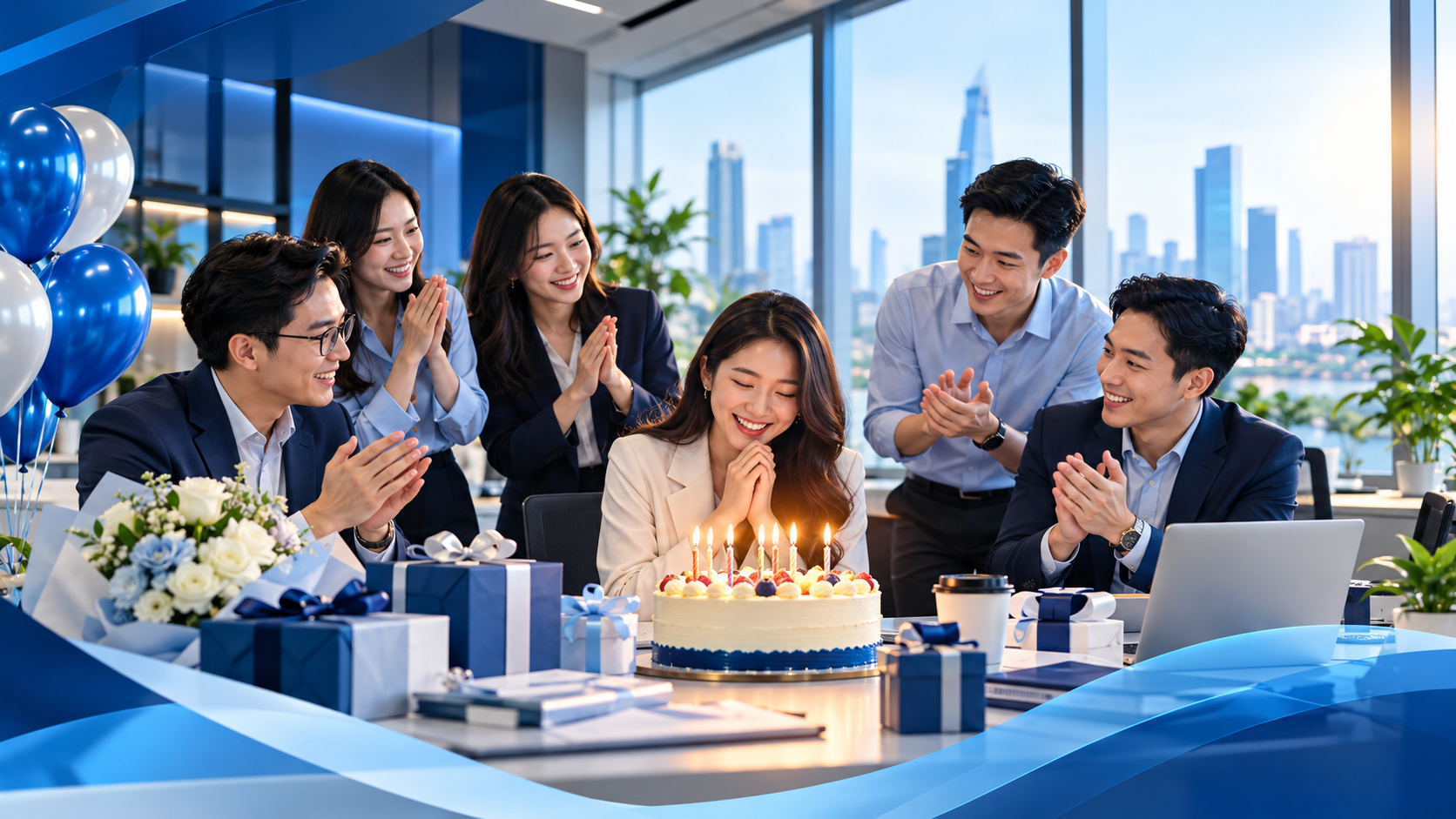 Blue-Themed Office Birthday Celebration